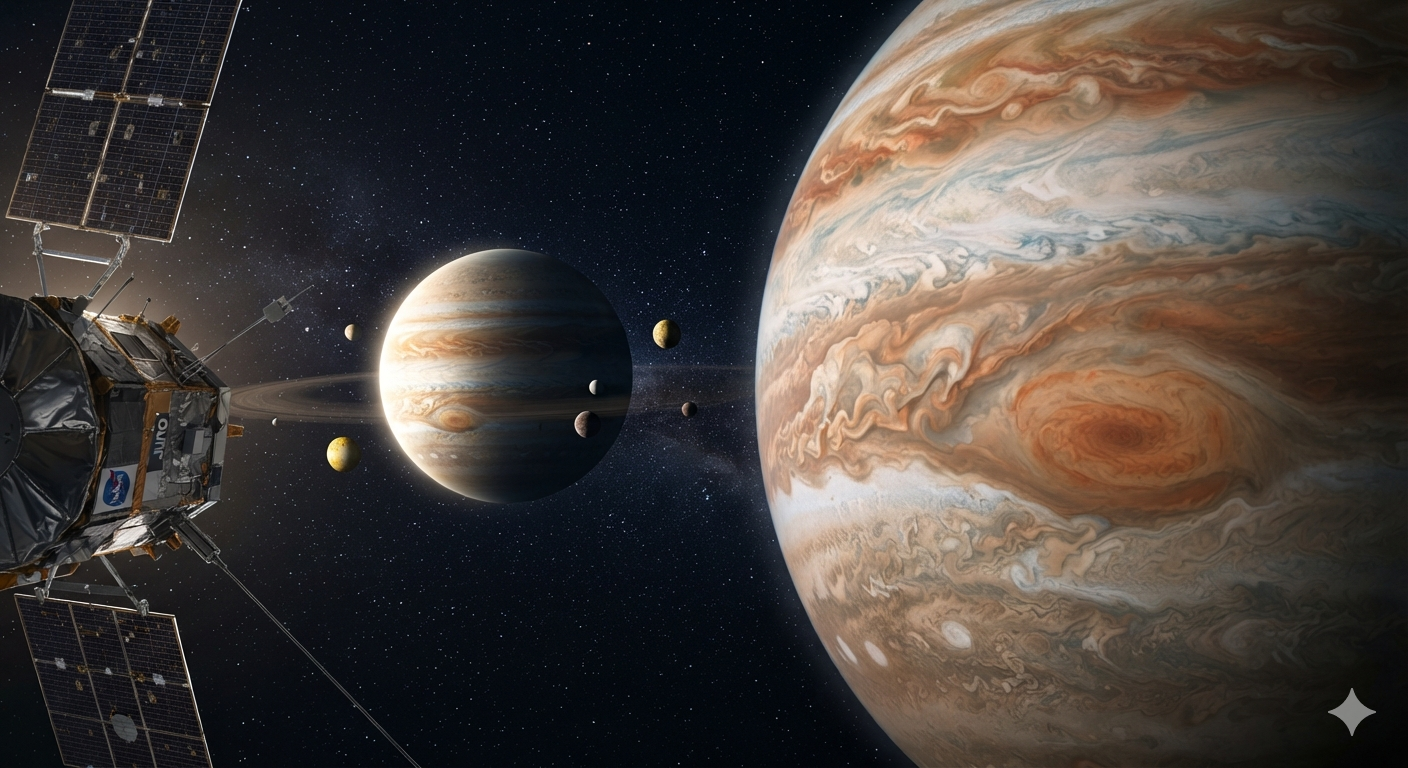 Fotos de Júpiter tiradas por uma espaçonave da NASA, tanto de perto quanto de longe.