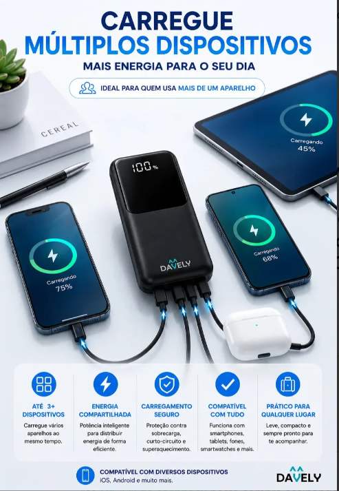 Power Bank 20.000mAh com display digital